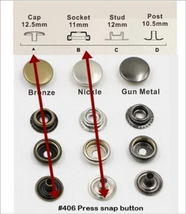 Fermoir bouton attache en fer 12 mm 10 sets métal noir charcoal boutons pression - Imagen 1 de 5