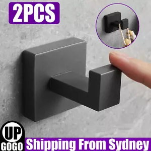 2X Bathroom Matte Black Wall Robe Hooks Cap Hanger Towel Holder Stainless Steel - Picture 1 of 6