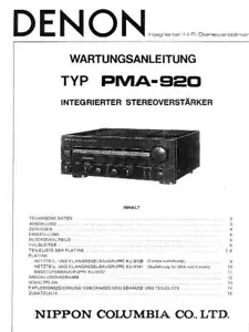 Manual de servicio instrucciones para Denon PMA-920 - Imagen 1 de 1