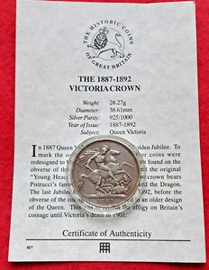 1889 VICTORIA JUBILEE SILVER CROWN GOOD DETAIL IN CAPSULE WITH COA - Picture 1 of 5
