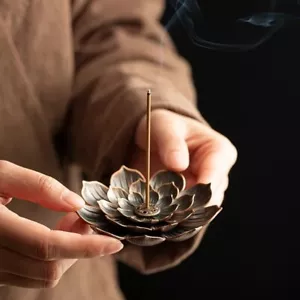 Alloy Incense Burner Stick Holder Buddhism Lotus Line Incense Plate Yoga Home De - Picture 1 of 5
