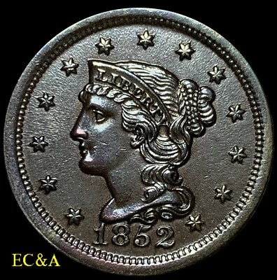 1852 LARGE BRAIDED HAIR CENT UNCIRCULATED NEAR GEM (LC097) - Image 1 of 2