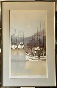 Vintage Virgil Thrasher Santa Cruz CA Serigraph Barca paesaggio marino metà secolo moderna - Foto 1 di 10