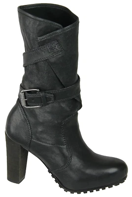 Vera Wang Lavender Womens Sloan Platform Boot Sz 8.5M Black Leather Buckle Strap - Image 1 of 4