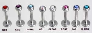 Gem Labret Stud TITANIUM Ti 6AL ELi crystal gem - UK Manufactured - Picture 1 of 10