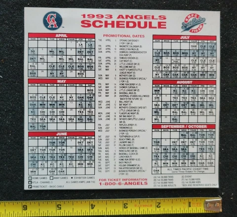 1993 California Angels Magnetic Schedule Cover
