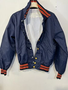 Vintage Delong Varsity Bomber Lined Jacket Dark Blue SIZE M USA Made 80s 90s - Picture 1 of 5
