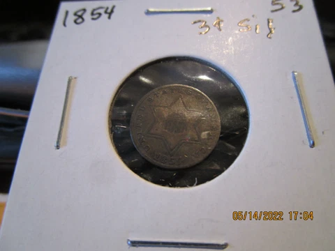 1854 3 Cent Silver  AU +++ Cover
