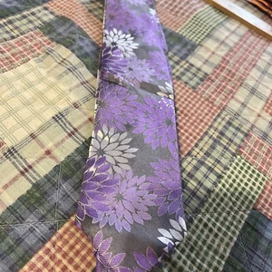 Paul Fredrick Long Skinny Men’s Necktie Purple Floral Design 62” X 3” - Picture 1 of 5