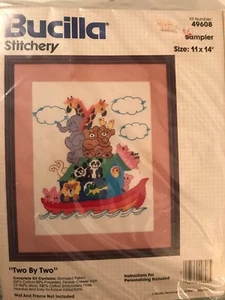 NIP! Bucilla Stitchery Kit No. 49608 Sampler TWO BY TWO - 11" X 14" Noah’s Ark - Picture 1 of 2
