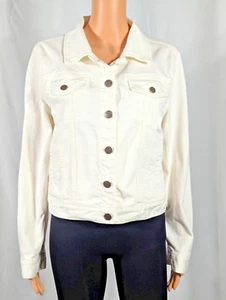 Womens J Crew Classic White Denim jacket Size Medium Hip length Casual Trendy - Picture 1 of 14