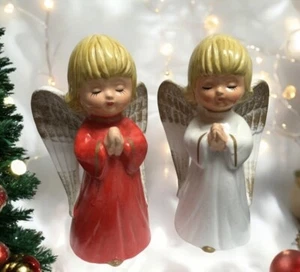 Vintage ARDCO JAPAN “PAPER MACHE PRAYING ANGEL GIRLS” FIGURINES-1960s Retro Pair - Picture 1 of 12