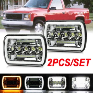 Pair 7x6 inch LED Square Headlight Front HeadLamps Left+Right halo For GMC C1500 - Picture 1 of 11