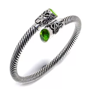 Peridot Gemstone 925 Sterling Silver Cuff Bracelet Adst. K697 - Picture 1 of 7