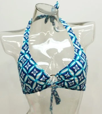 Chaps Blue Floral Halter Triangle Bikini Top Swimwear Women's 8 #3081 - Image 1 of 2
