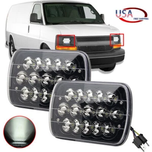 7X6" 5x7" Black Square LED Headlights For Chevy Express 3500 2500 1500 Cargo Van - Picture 1 of 18