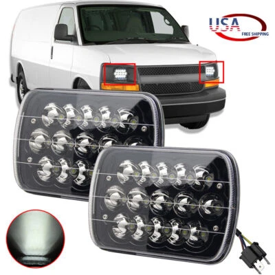 Faros LED cuadrados negros de 7X6" 5x7" para camioneta de carga Chevy Express 3500 2500 1500 Foto 1 de 4