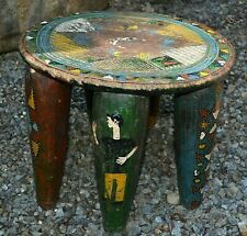 Antique African Nupe Tribe Carved Round Wood Stool Rare Paintings Nigeria Africa