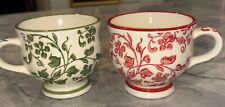 2 Sur La Table Stoneware Mug Red on White & Green On White Floral Pedestal Mugs