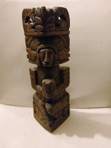 Mexican hand carved Aztec wooden art sculpture mexico - Picture 1 of 9
