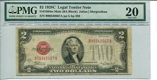 FR 1504m Mule 1928C $2 Legal Tender Note PMG 20 Very Fine - Image 1 of 1