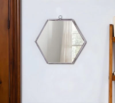 8" Silver Hexagon Steel Framed Accent Mirror - Image 1 of 4
