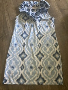 Gretchen Scott Blue And White Sleeveless Ruffle Neck Dress Size Medium - Picture 1 of 8