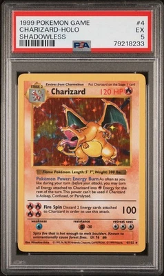 1999 Pokemon Game CHARIZARD #4 Shadowless Holo SP PSA 5 (EX) Perfect Centering! - Image 1 of 3