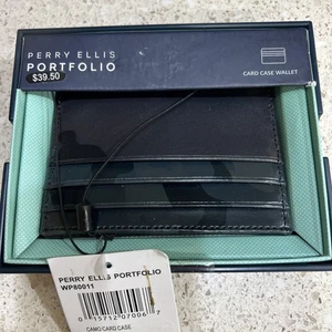 $39.50 Perry Ellis Portfolio Men's Black Genuine Leather Credit Card Case Wallet - Picture 1 of 4