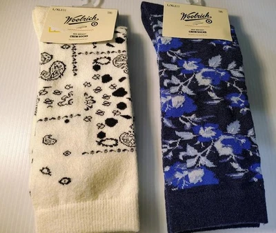 LOTE de 2 pares de calcetines suaves WOOLRICH - azul multi, bandana negra L/XL para mujer 8-13 Foto 1 de 4