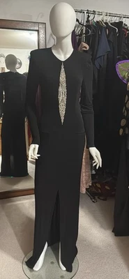 Старый Holywood гламурное черное платье с длинными рукавами Sz M - Изображение 1 из 4