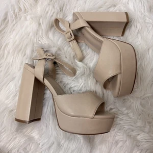 Nude Platform Heels, Ankle Strap, Shu Shop, 5 Inch Heel, 1 Inch Platform, US 7.5 - Picture 1 of 8