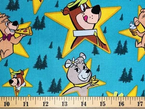 Yogi Bear & Boo Boo Comics Fabric Yellowstone Park Picnic 100% Cotton OOP - Picture 1 of 4