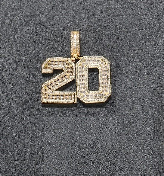 Collar HipHop Chapado en Oro Número 20 Colgante Circonita Cúbica Helada Cadena Cuerda 24" Foto 1 de 1