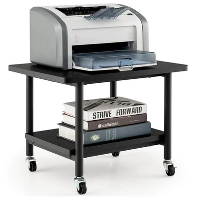 Costway 2-Tier Rolling Under Desk Printer Cart Machine Stand Storage Rack Black - Image 1 of 4
