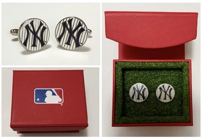Gemelos a rayas esmaltados MLB New York Yankees de Peter David en caja original Foto 1 de 4