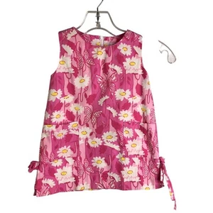 Lilly Pulitzer Dress Toddler Sz 2T Pink Floral White Daisies Back Zip Side Ties - Picture 1 of 6