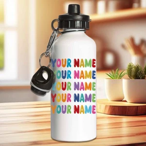 Personalised Custom Printed Colorful Name Water Bottle School Kids Sports Gym - Picture 1 of 4