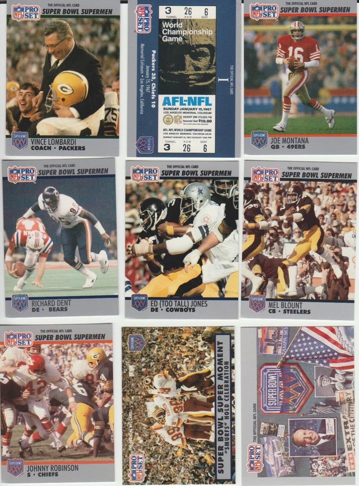 1990 Pro Set Super Bowl Supermen SET BREAK singles, stars, Hall of Famers - Image 1 of 1