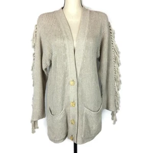 Vtg IB Diffusion Chunky Fringe Cardigan Sweater Womens XS Oversized Beige Boho - Picture 1 of 10