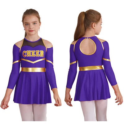 Niñas Cheer Leader Uniforme Disfraz Manga Larga Línea A Vestido Hombro Frío Conjunto Foto 1 de 4