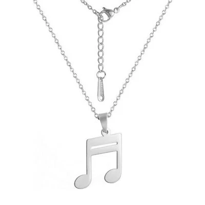 Collar Nota Musical Plata Acero Inoxidable Músico Colgante Guitarra Teclado Bajo Foto 1 de 3