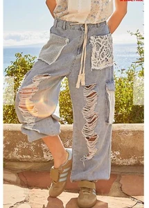 POL Distress Cargo Jogger Women’s Jeans Crochet Lace Women’s Pants Vintage Y2K - Picture 1 of 7