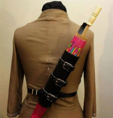 Suporte traseiro guarda-chuva medieval vintage alça fivela de metal bolsa de couro ecológico adereço - Imagem 1 de 4