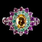 Oval Citrine 7x5mm Emerald Rhodolite Gemstone 925 Sterling Silver Jewelry Ring 8