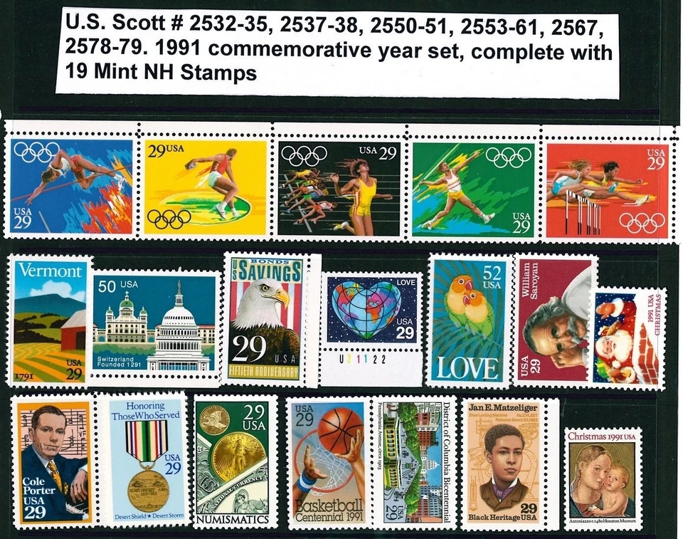 US 1991 Commemoratives Year Set with 19 Stamps MNH - Image 1 of 1
