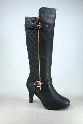 NUEVO Para mujeres Vestido Informal Moda Hebilla Cremallera Tacón Alto Hasta la Rodilla Botas Zapatos Foto 1 de 4