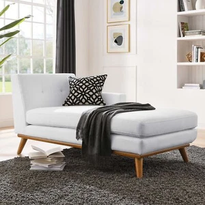 Modway Engage Mid-Century Modern Upholstered Fabric Right-Arm Chaise in White - Picture 1 of 8