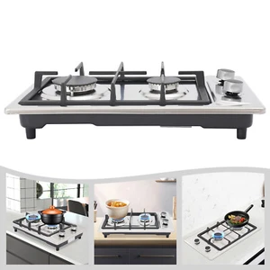 Cocina de Gas Portátil Cocina de Gas con 2 Quemadores Placa de Gas Acero Inoxidable 51*31*10cm - Imagen 1 de 19