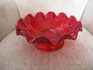 MCM Viking BULLSEYE Yesteryear Ruby Red Mid Century Art Glass 10 in Ruffled BOWL - Picture 1 of 7